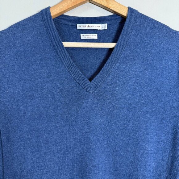 Peter Millar Silk Cashmere V-Neck Sweater Vest Pullover Mens Large Blue Golf Dad - Picture 5 of 10